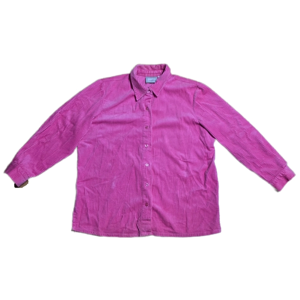 Blair Corduroy Button Down Shirt Women's Sile L Pink Long Sleeve Classic Casual